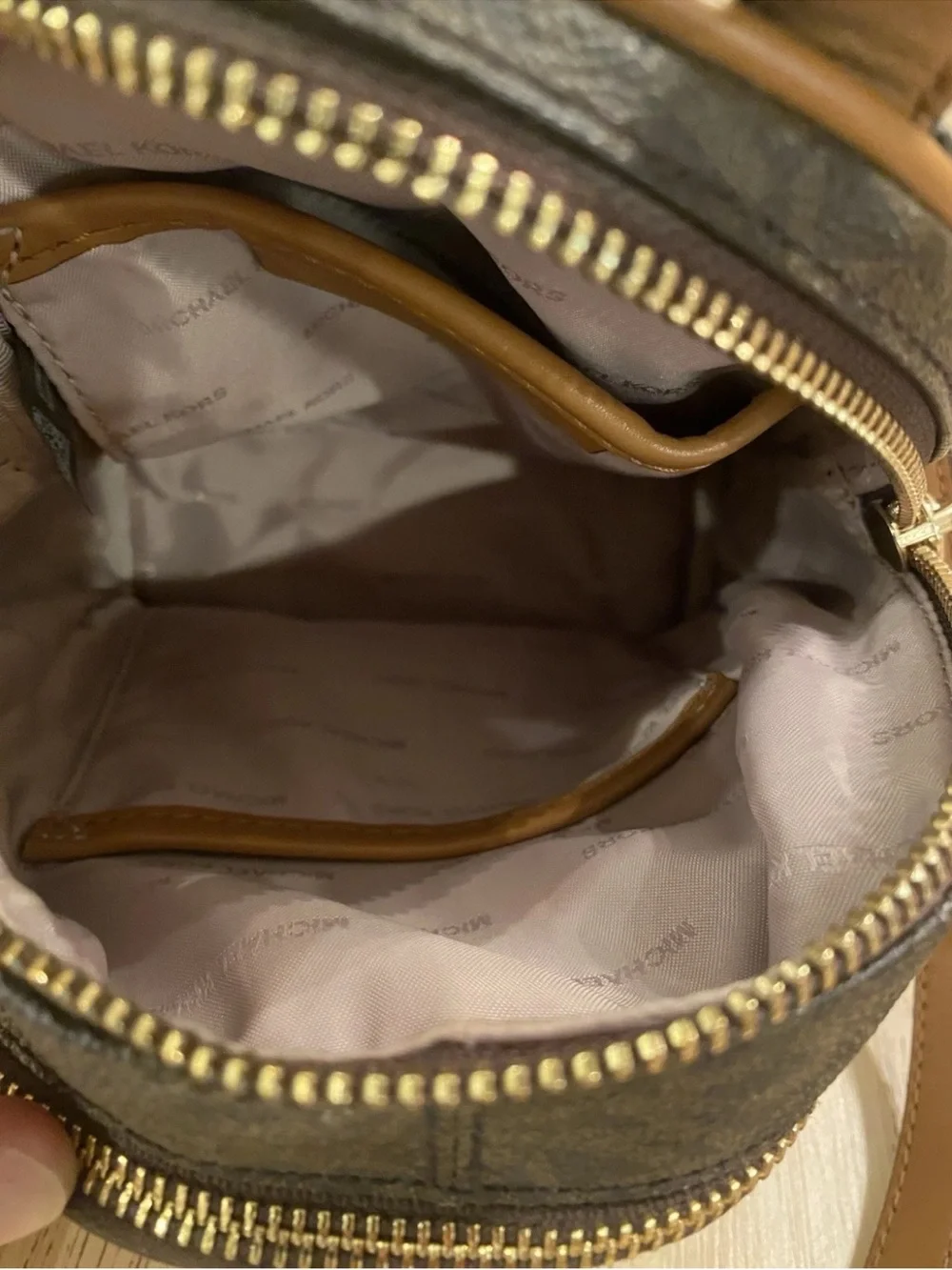 Michael Kors Brown MK Signature Mini Backpack with Gold Hardware